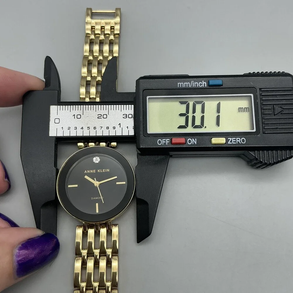 Anne Klein Womens Watch 30mm Black Dial Gold Tone Diamond New Battery 7.5